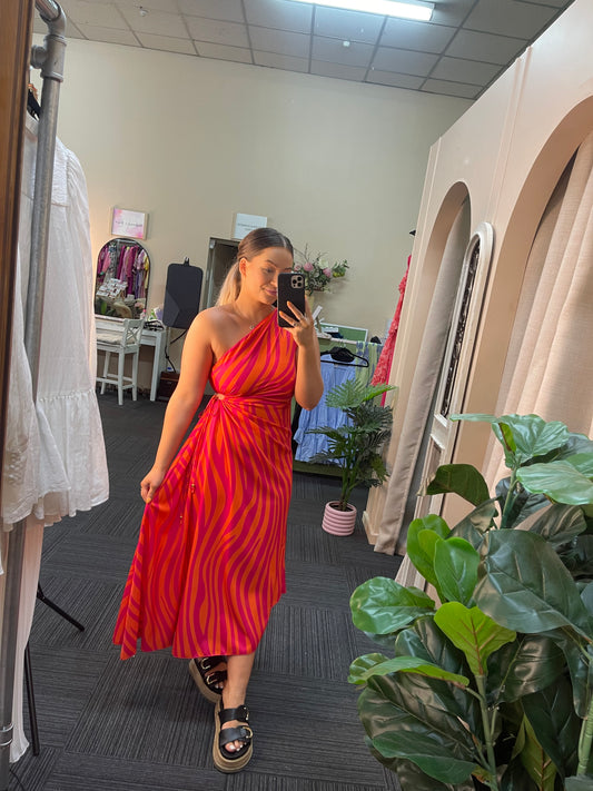 Asymmetric orange + pink midi - 18