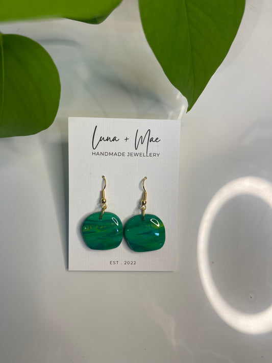 Green gloss dangle earring