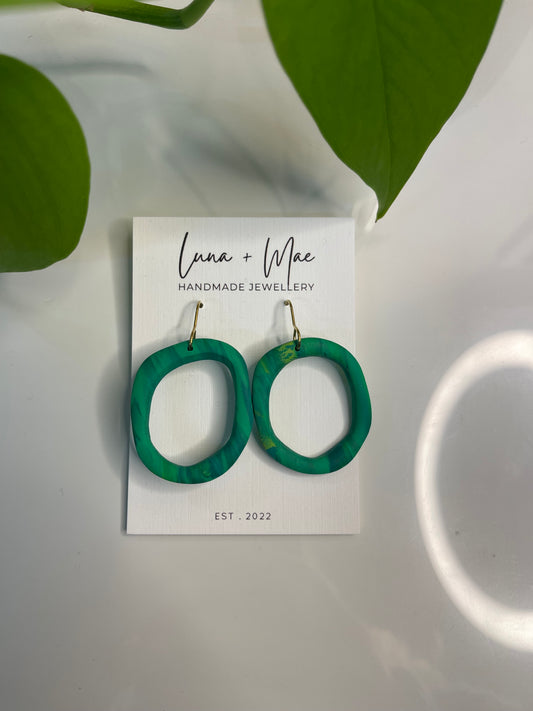 Green circle dangle earring