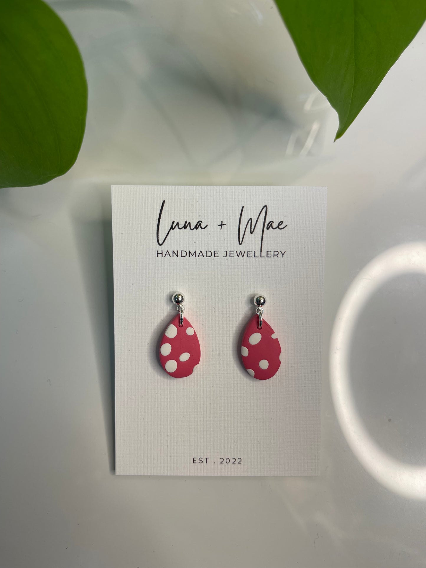 Pink dot dangle earring