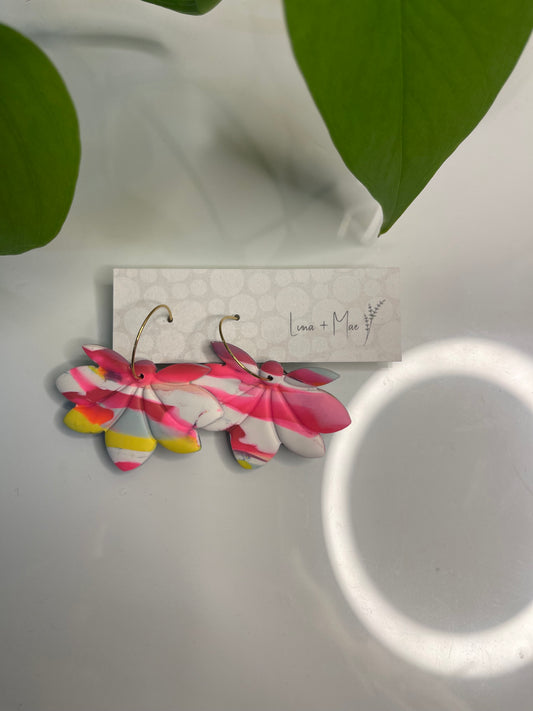 Colourful flower hoop earrings