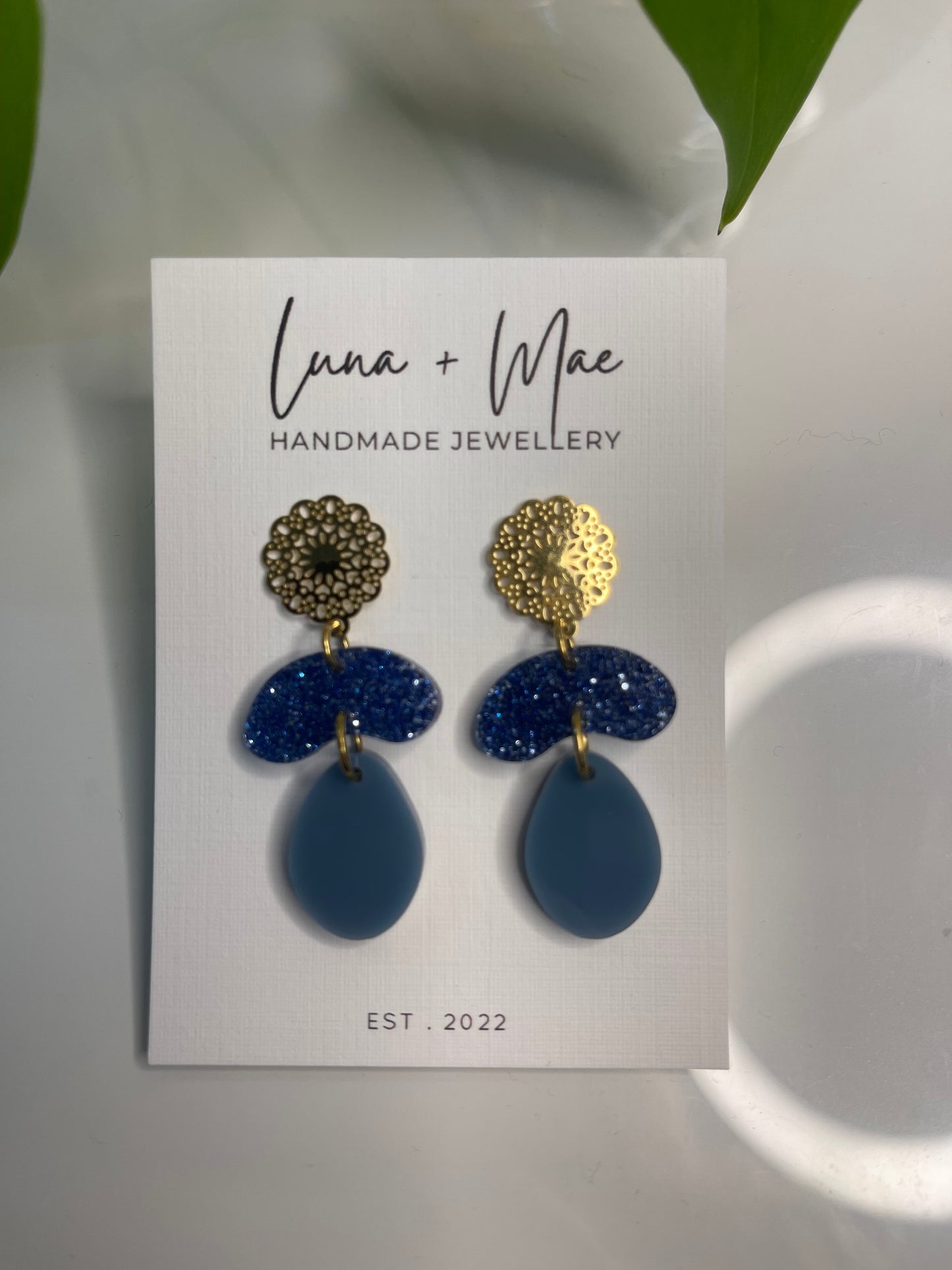 Blue & Gold acrylic earring